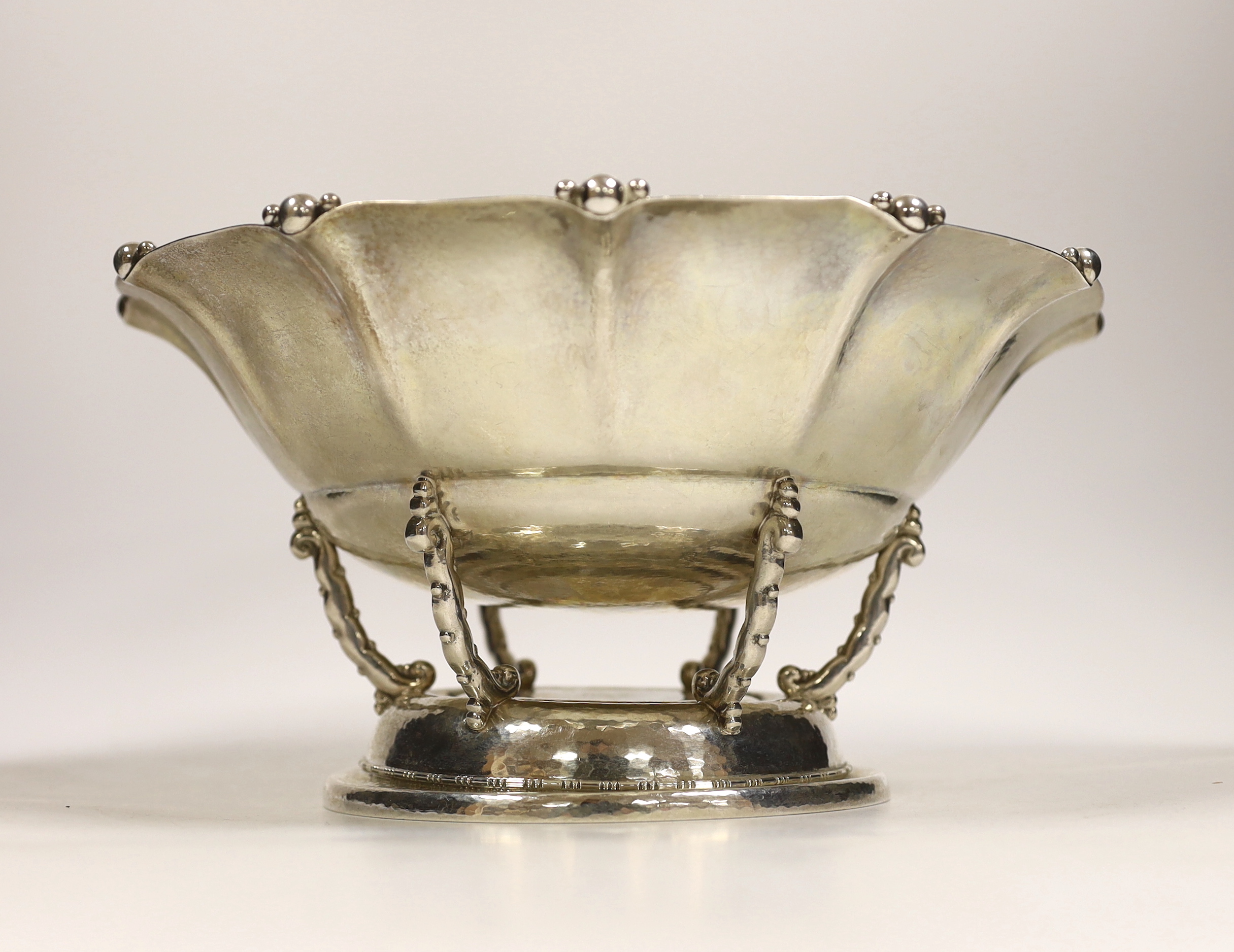 An early 20th century Swedish planished white metal circular fruit bowl, by Karl Anderson, date letter for 1916, diameter 27.1cm, 28.8oz.